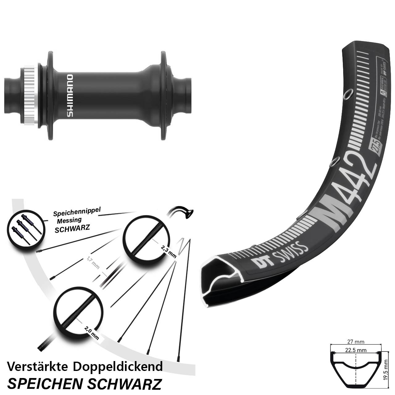 Disc Vorderrad 28 Zoll DT Swiss M442 Shimano HB-MT410-B 15x110 Boost