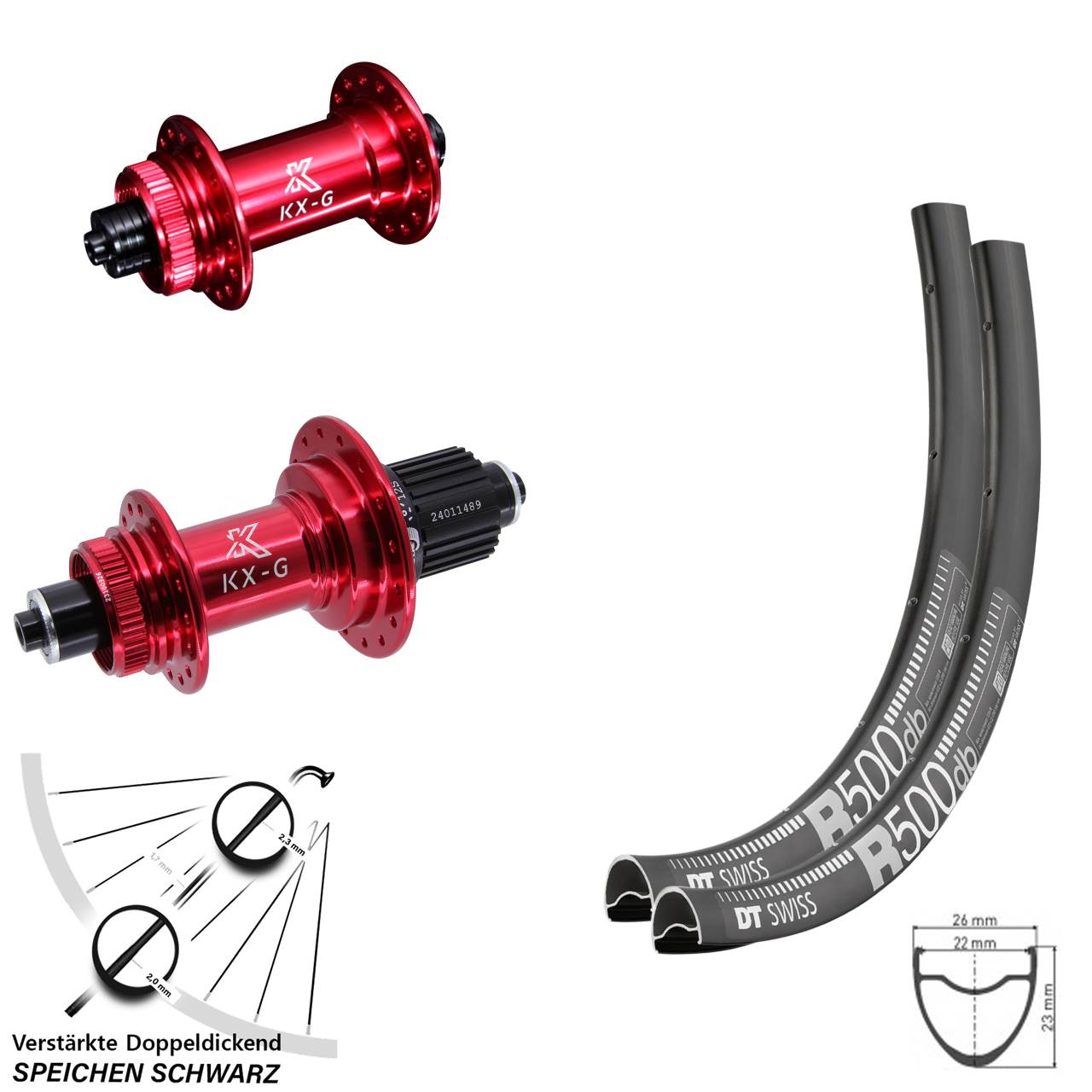 Centerlock Laufradsatz 29 Zoll DT Swiss R500 KX-G rot Micro Spline für Schnellspanner
