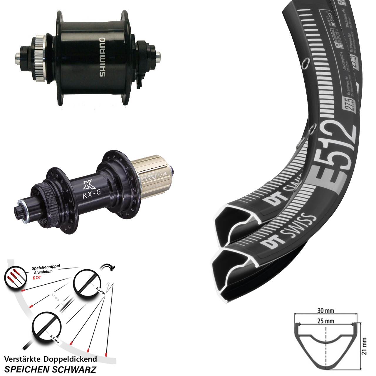 Disc Laufradsatz QR 29 Zoll DT Swiss E 512 KX-G Shimano DH-UR700 8-12 fach HG