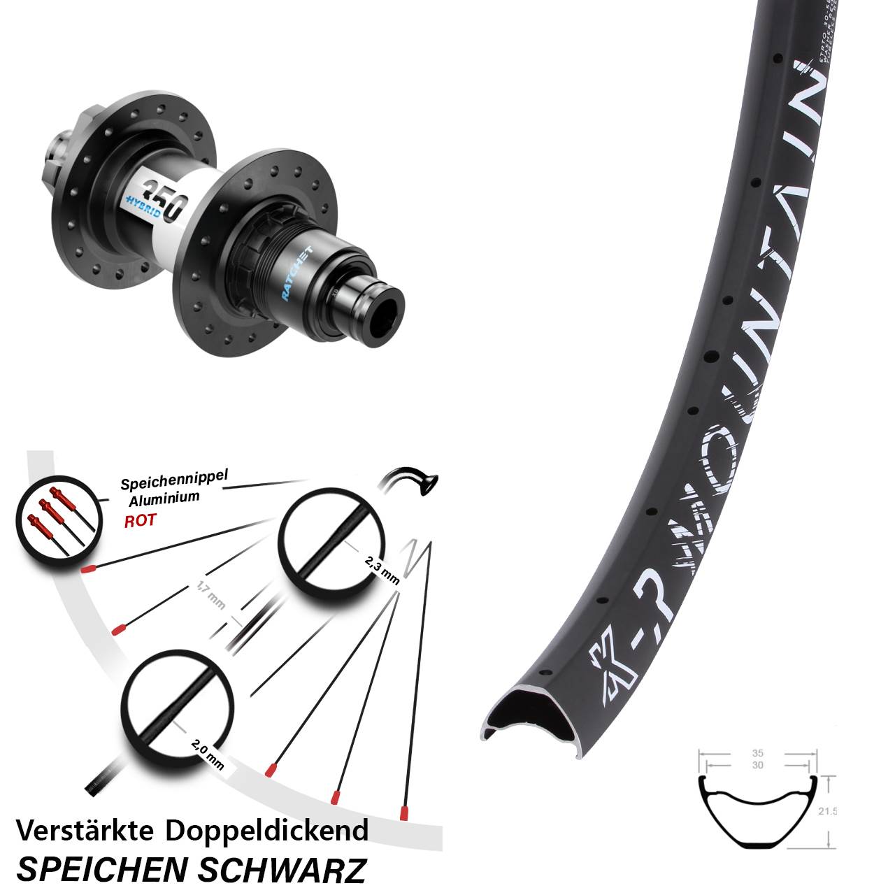 27,5 Zoll KX-R Mountain DT Swiss 350 Hybrid 6-Loch Hinterrad 12x148 XD