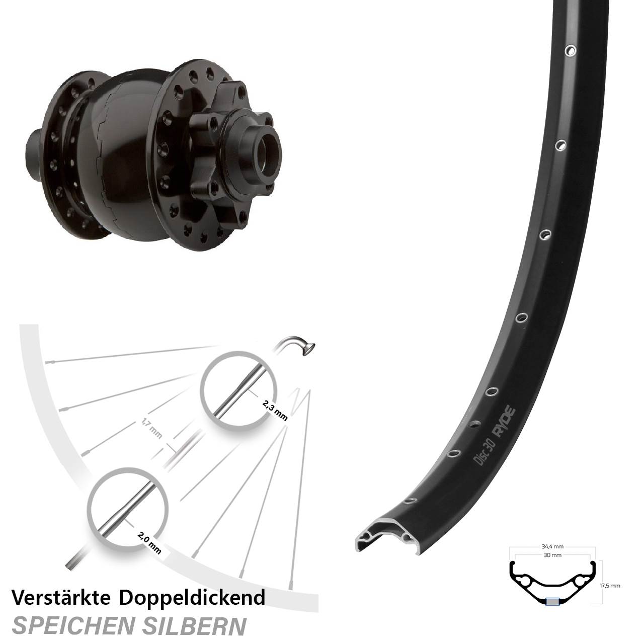 Dynamo-Vorderrad 15x100 29 Zoll Ryde Disc 30 SON 28