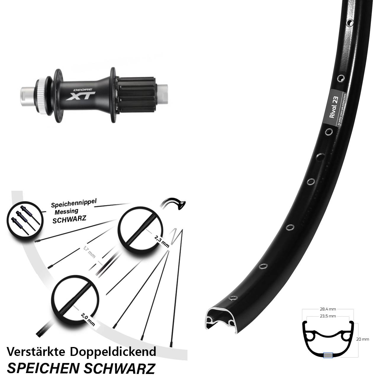 Centerlock Hinterrad 27,5 Zoll Ryde Rival 23 Shimano XT FH-M788 8-11 fach HG 12x142