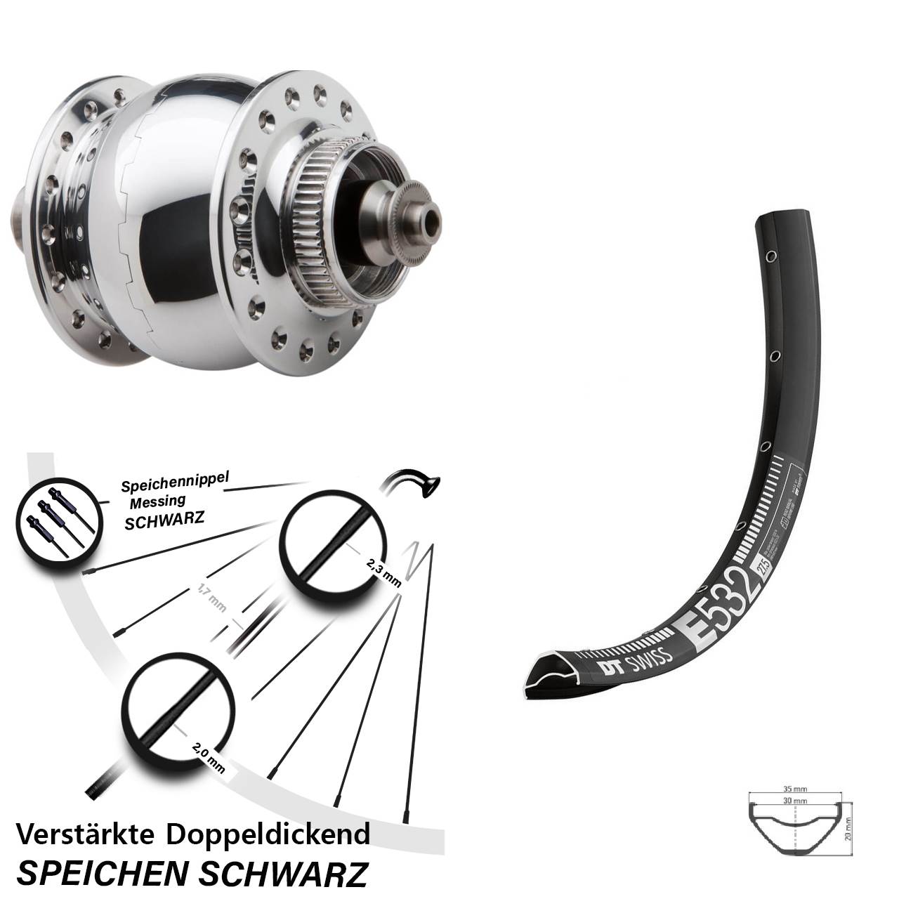 Centerlock Dynamo-Vorderrad für Schnellspanner 29 Zoll DT Swiss E 532 SONdelux