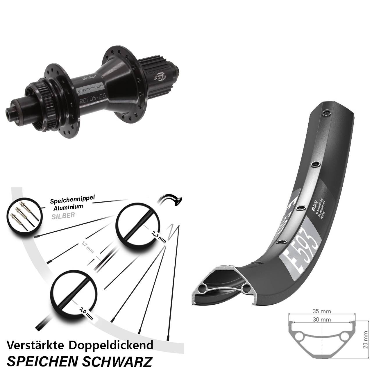DT Swiss E593-370 Hybrid 29 Zoll Centerlock Hinterrad QR Shimano Micro Spline