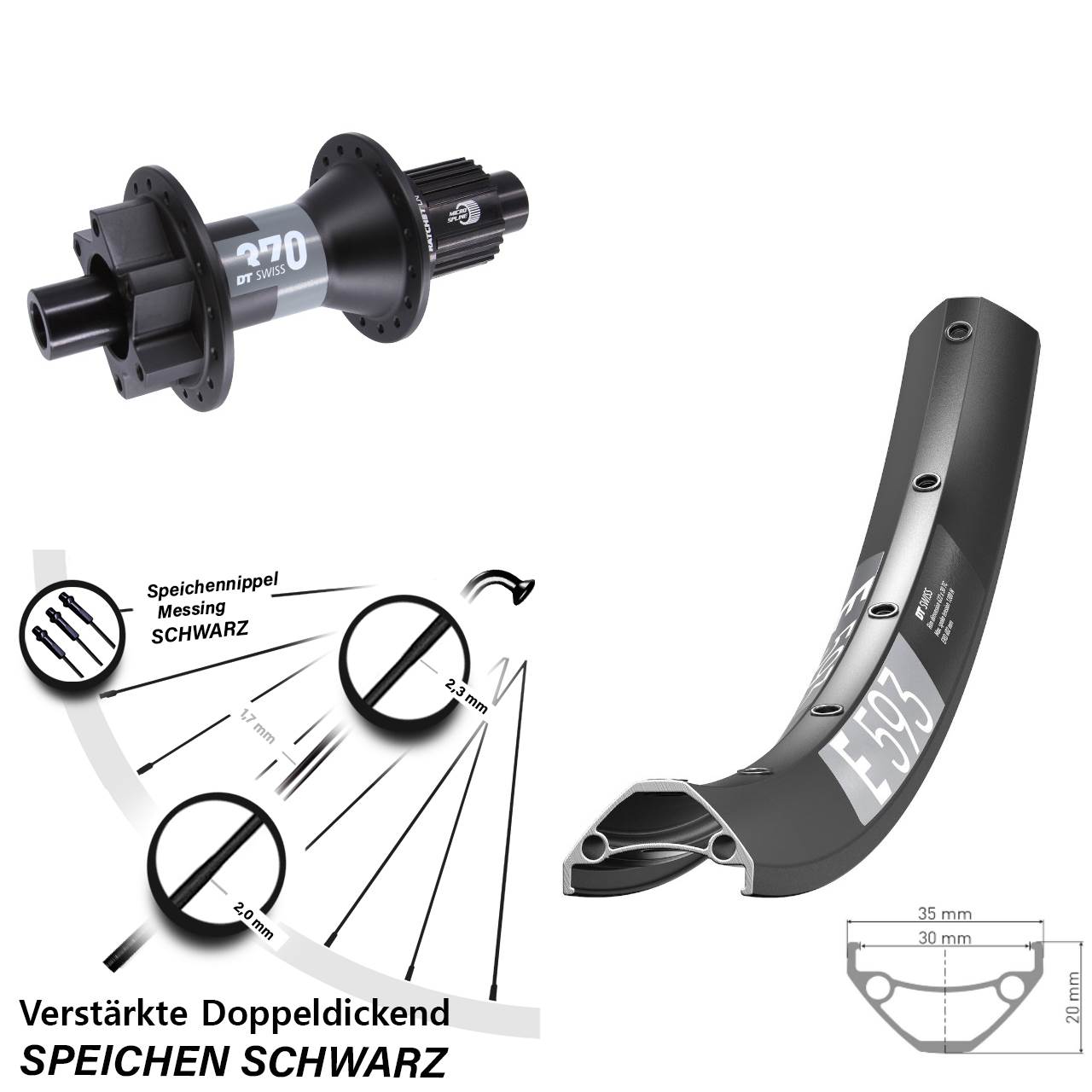 6-Loch Hinterrad 29 Zoll DT Swiss E593 DT Swiss 370 Shimano Micro Spline 12x148 Boost