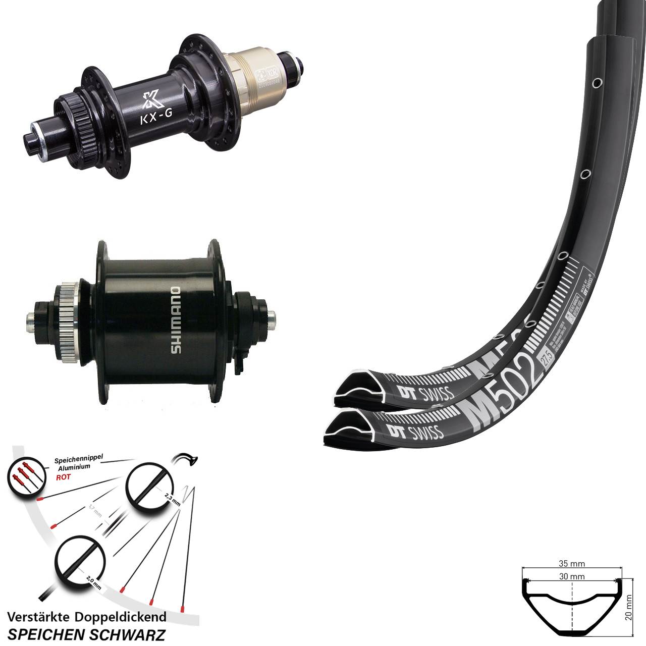 Laufradsatz Centerlock 27,5 Zoll DT Swiss M502 KX-G Shimano DH-UR700 XDR QR