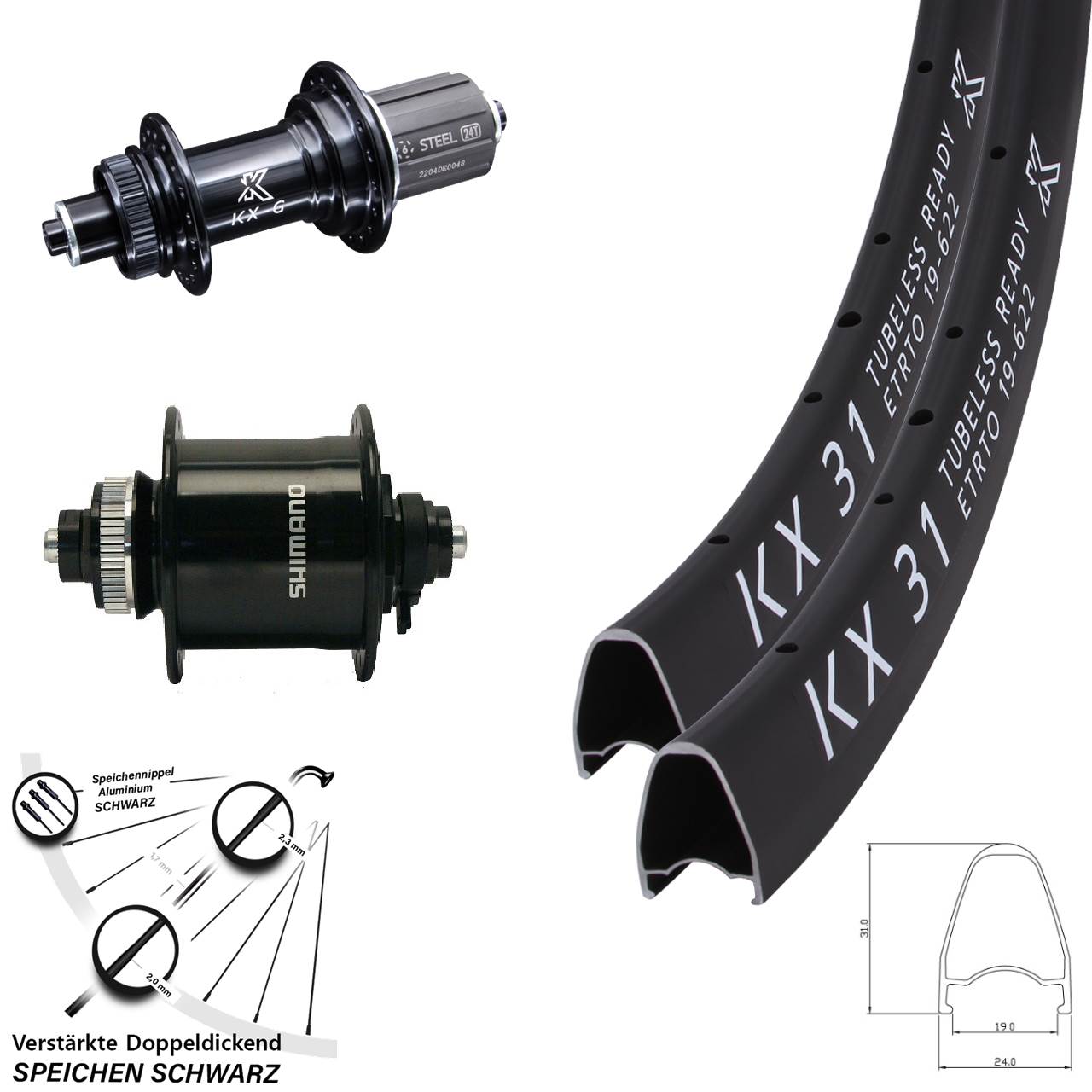 Disc Laufradsatz 28 Zoll KX-GS 31 verstärkt Shimano DH-UR700-3D 8-12 fach HG QR