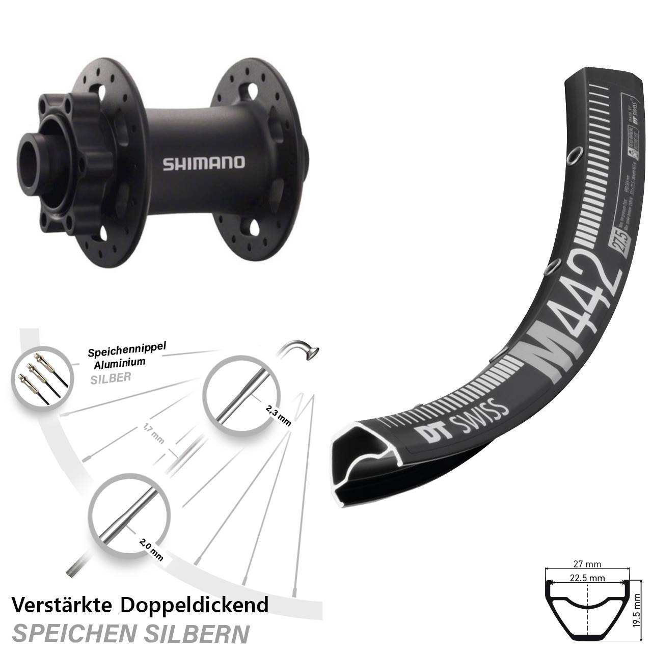 Vorderrad 6-Loch 28-29 Zoll DT Swiss M442 Shimano Deore XT 15x100