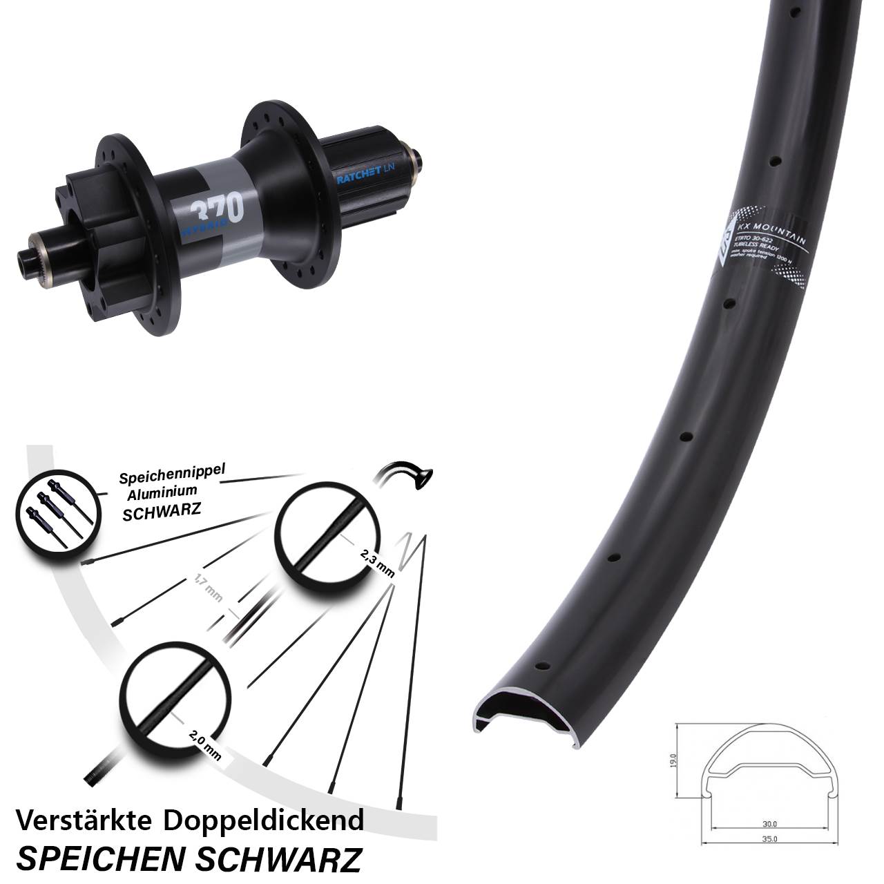 KX Mountain DT Swiss 370 Hybrid 29 Zoll 6-Loch Hinterrad QR Boost 8-11 fach