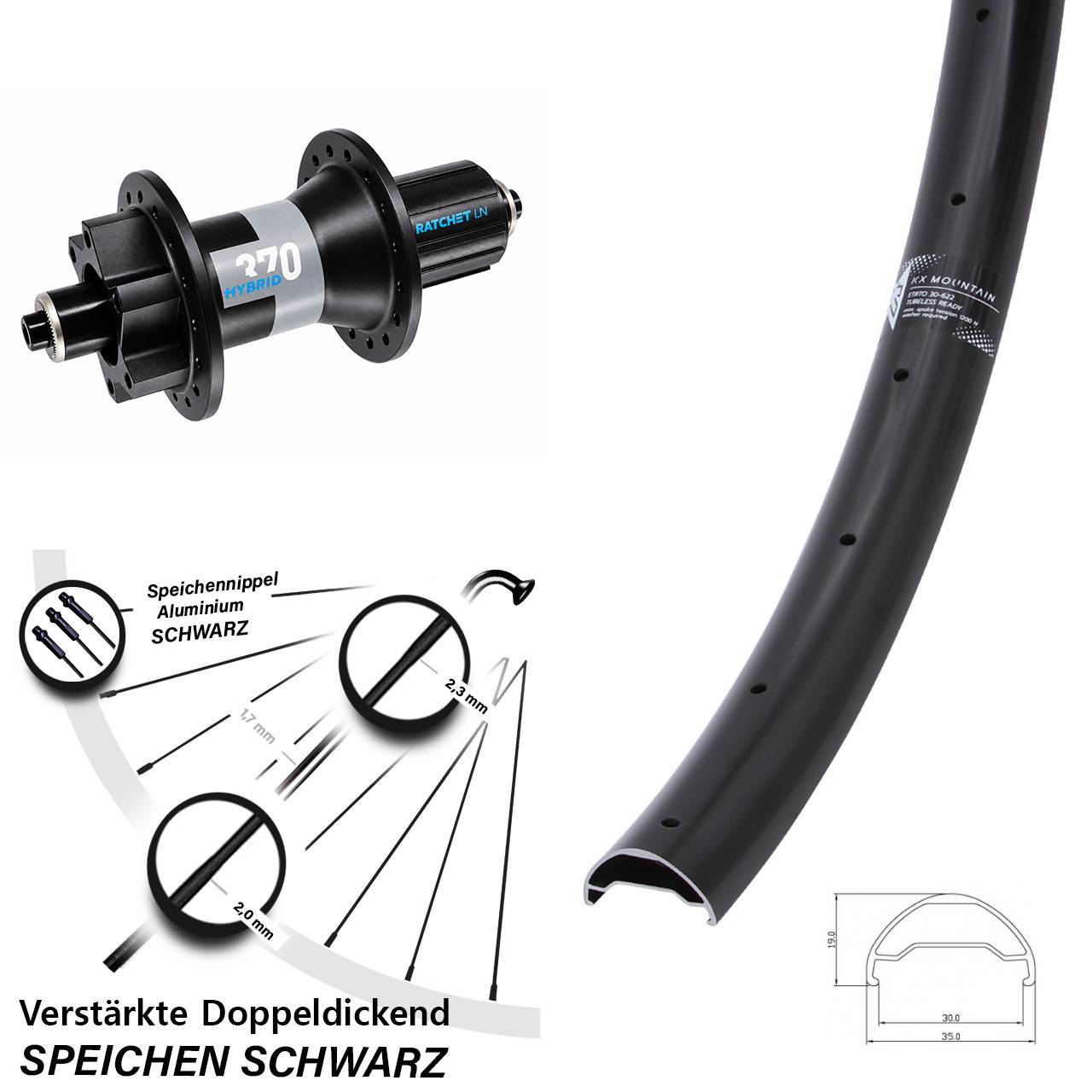 KX Mountain DT Swiss 370 Hybrid 29 Zoll 6-Loch Hinterrad QR Boost 8-11 fach