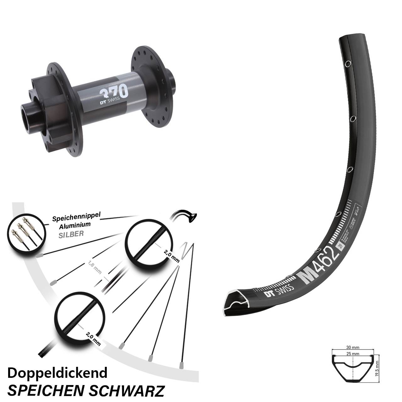 27,5 Zoll DT Swiss M 462 370 6-Loch Vorderrad 15x110 Boost