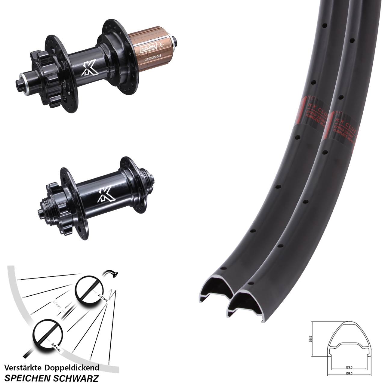 650B KX-M Clue Disc Laufradsatz für Schnellspanner 8-12 fach