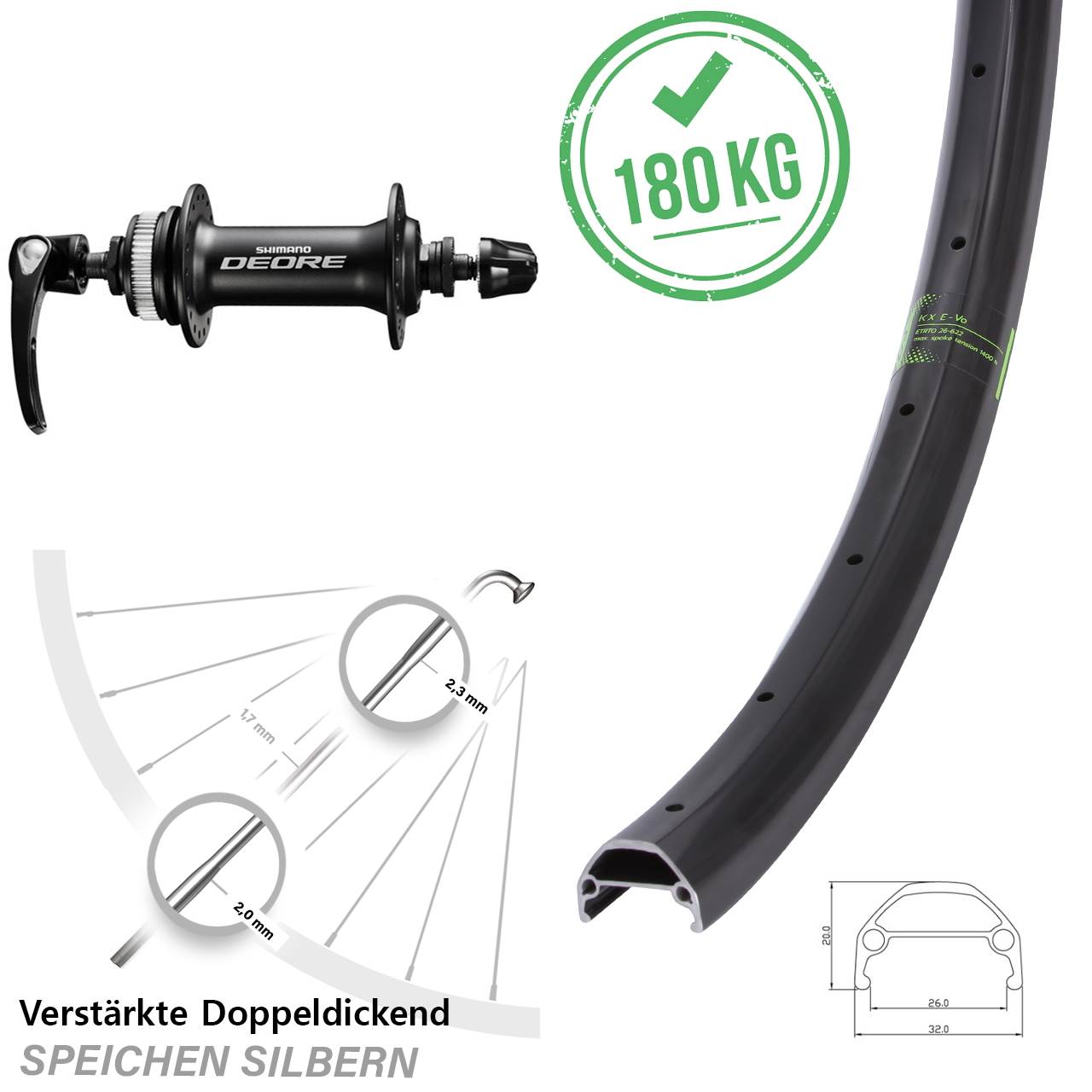 Disc Vorderrad 26 Zoll KX Evo Shimano Deore HB-M6000 QR