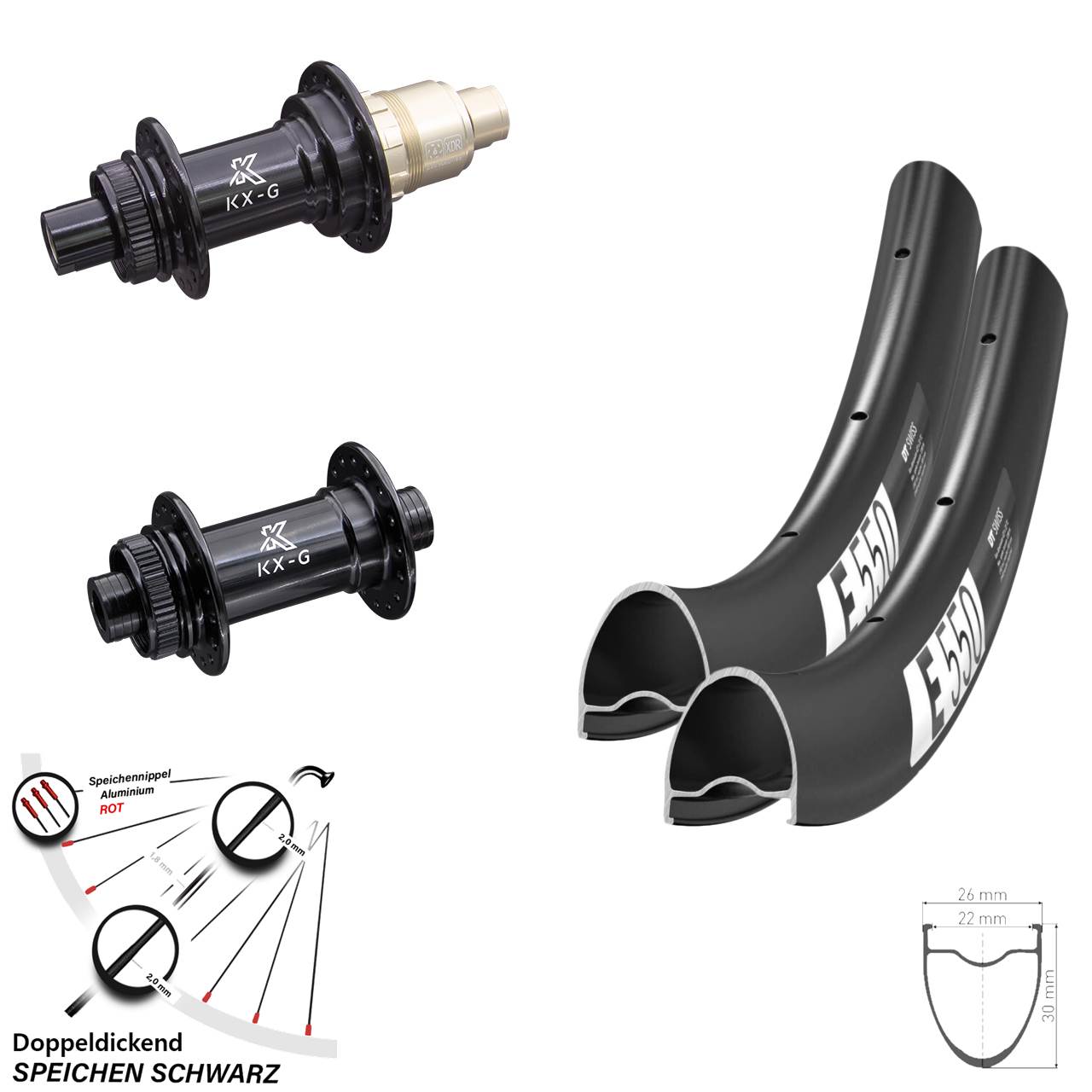 28 Zoll DT Swiss E 550 KX-G Centerlock Laufradsatz 12x100/142 XDR 11-12 fach