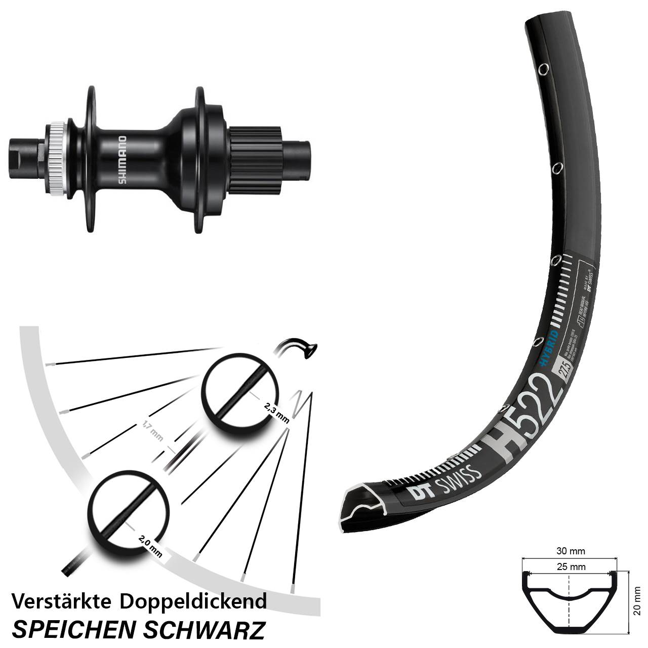 DT Swiss H 522 Shimano FH-MT510 27,5 Zoll Disc Laufrad 12x142 Micro Spline
