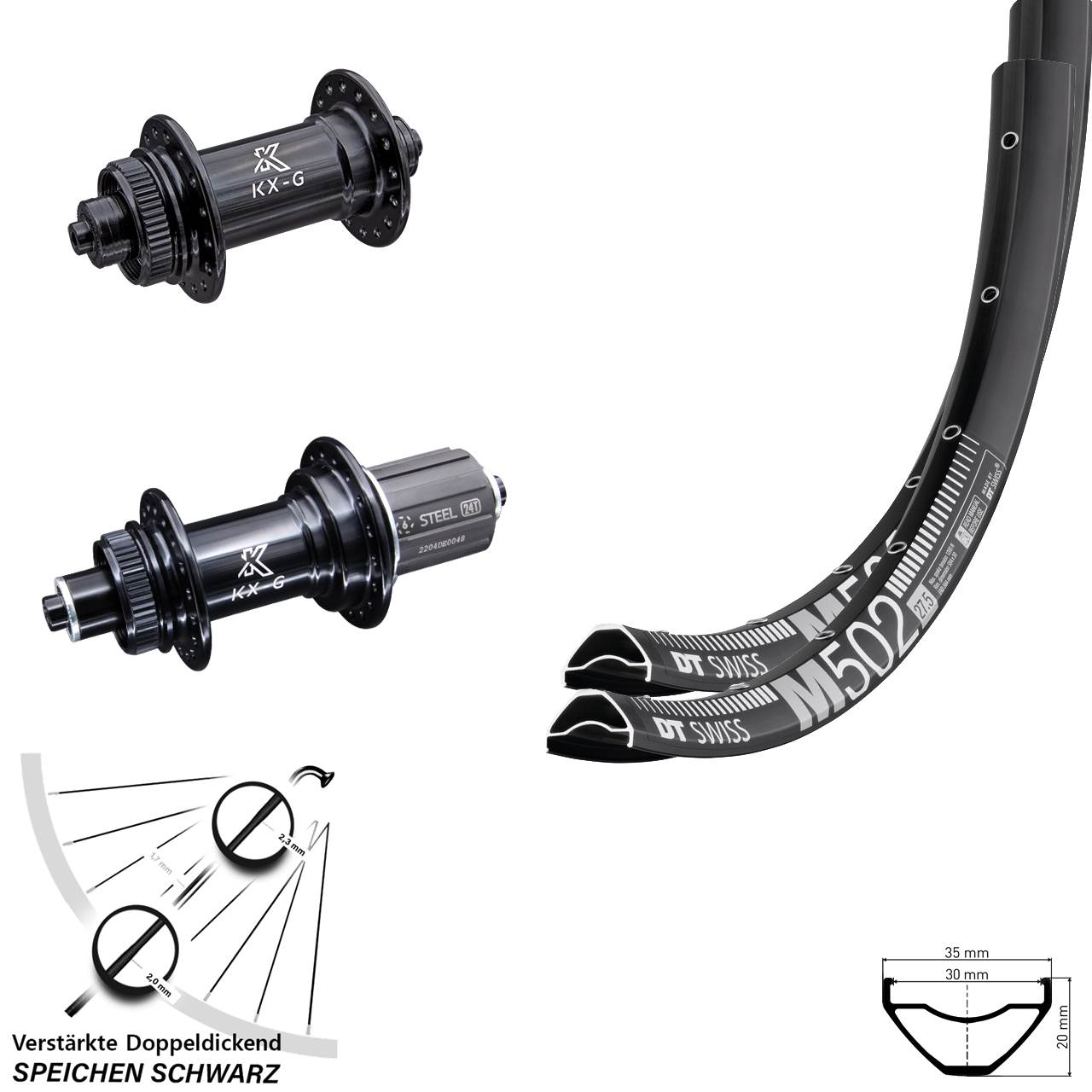 Disc Laufradsatz 27,5 Zoll DT Swiss M 502 KX-GS Heavy Duty 8-12 fach HG QR