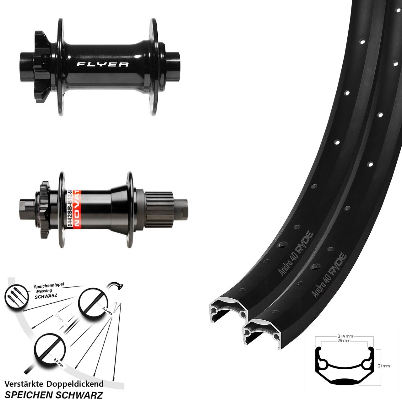 Disc Laufrad-Satz 27,5 Zoll Ryde Andra 40 Formula DC711 Novatec D442 Micro Spline 15x110 12x148