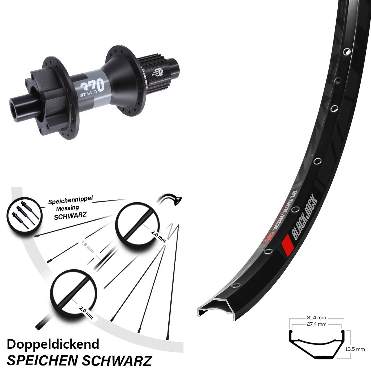 Disc Laufrad 27,5 Zoll Rodi Ready 27 DT Swiss 370 Shimano Micro Spline 12x148