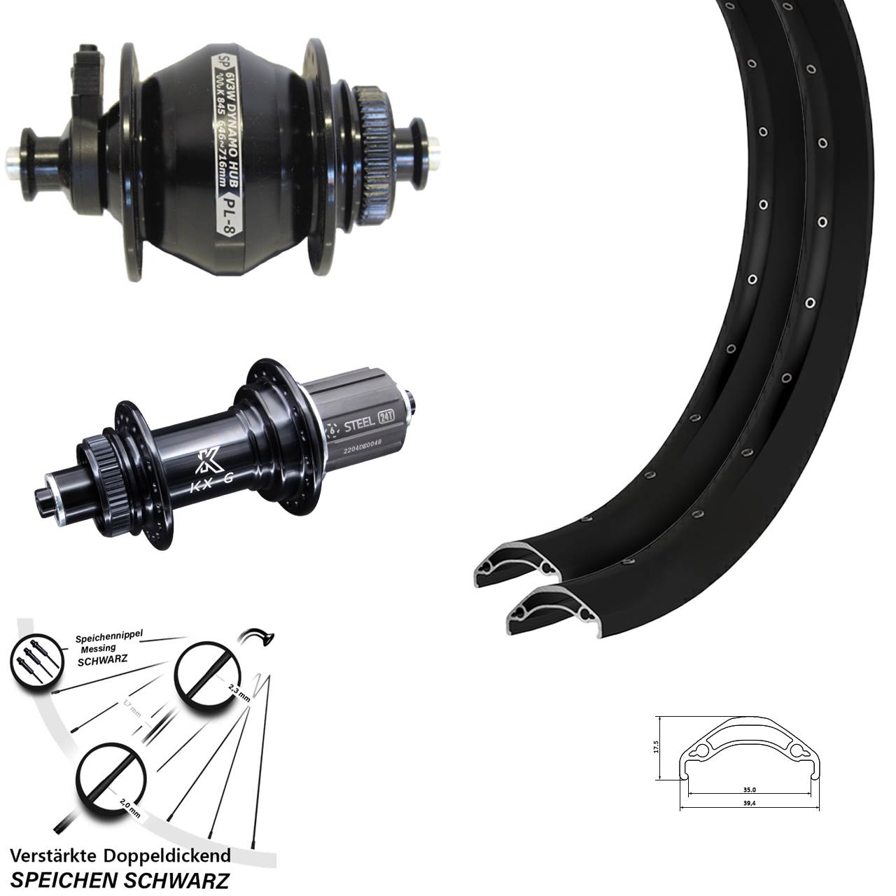 29 Zoll Ryde Disc 35 KX-GS Heavy Duty SP PL-8 Disc Laufradsatz QR 8-12 fach