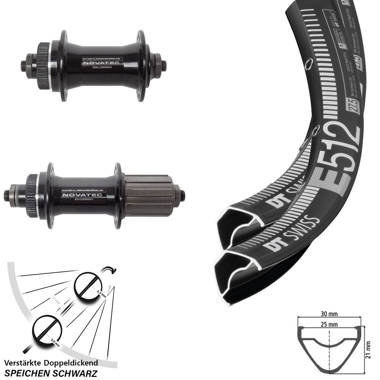 Centerlock Laufradsatz 29 Zoll DT Swiss E 512 Novatec D471 Novatec D472 8-12 fach HG QR