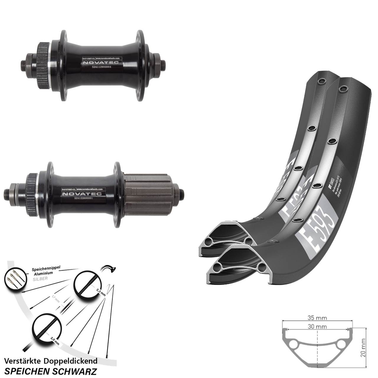 Disc Laufradsatz QR 29 Zoll DT Swiss E593 Novatec D471 D472 8-12 fach