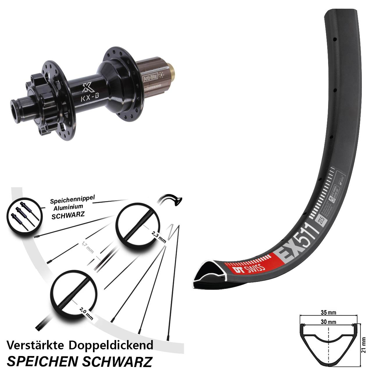 6-Loch Hinterrad 29 Zoll DT Swiss EX 511 KX-B 8-11 fach 12x148 Boost