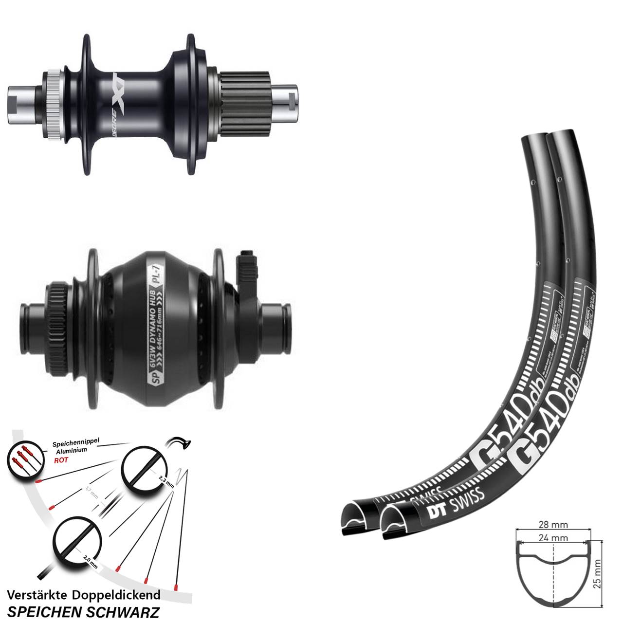 28-29 Zoll DT Swiss G540 SP PL-7 Shimano XT Laufradsatz Centerlock 12x100/142 Micro Spline