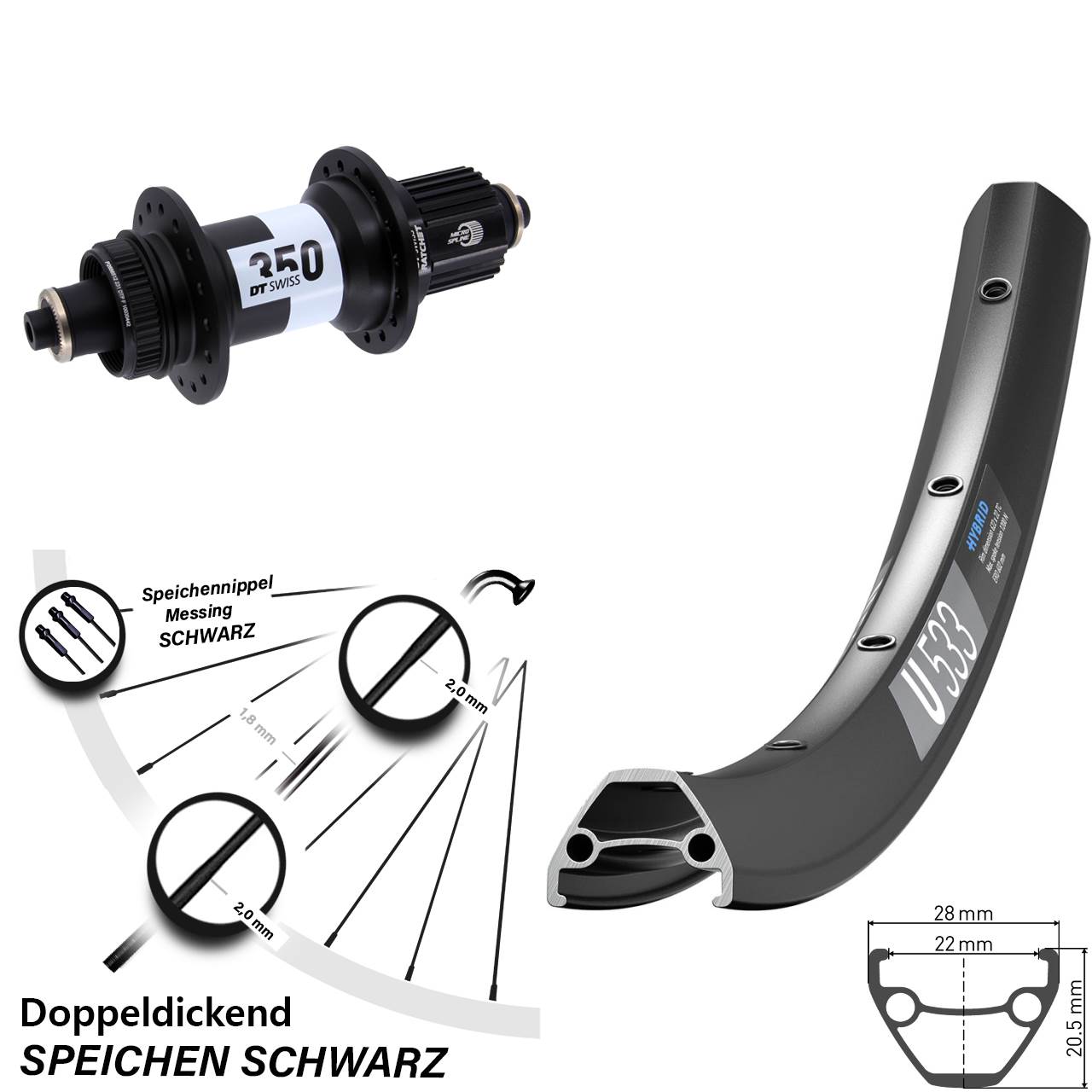 Hinterrad 28 Zoll DT Swiss U 533-350 Centerlock Micro Spline QR