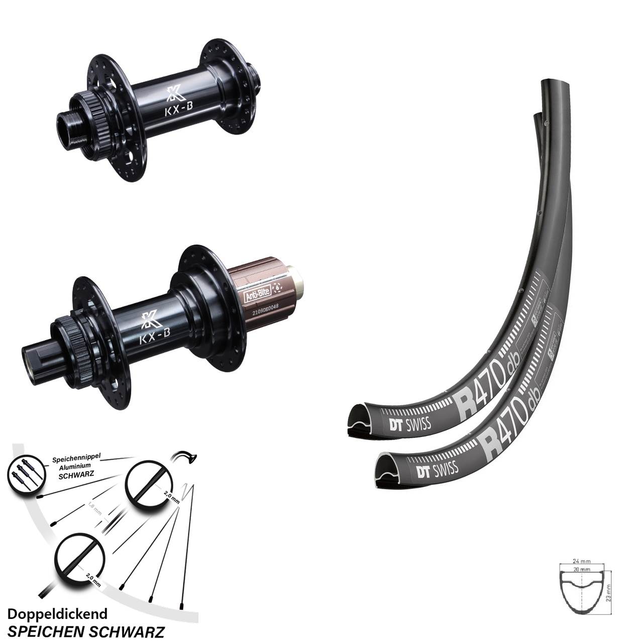 DT Swiss R 470 Laufradsatz Boost KX-B 12x110/148 mm 28 Zoll Shimano Road