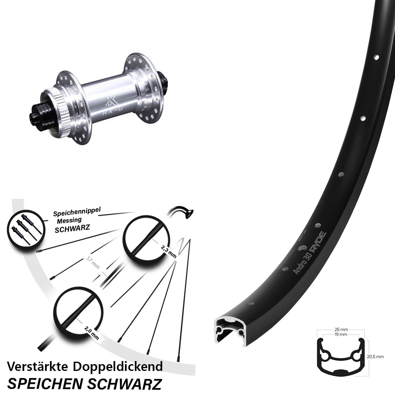 Disc Vorderrad 28 Zoll Ryde Andra 30 KX-G QR
