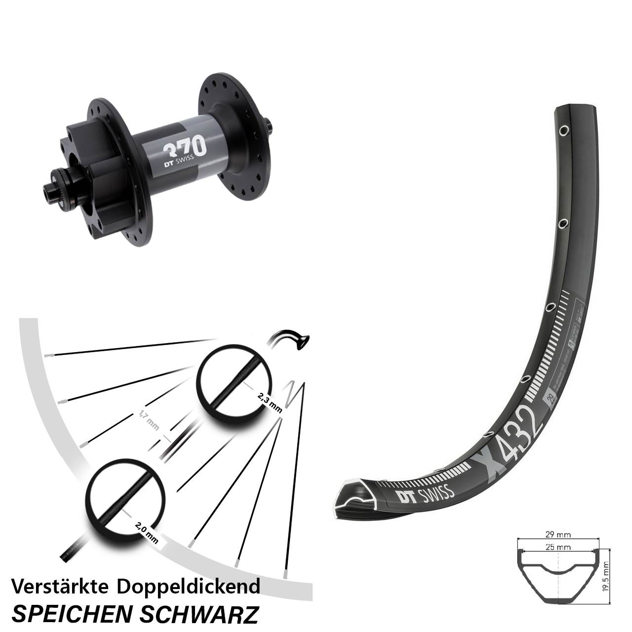 DT Swiss X 432-370 29 Zoll 6-Loch Vorderrad QR