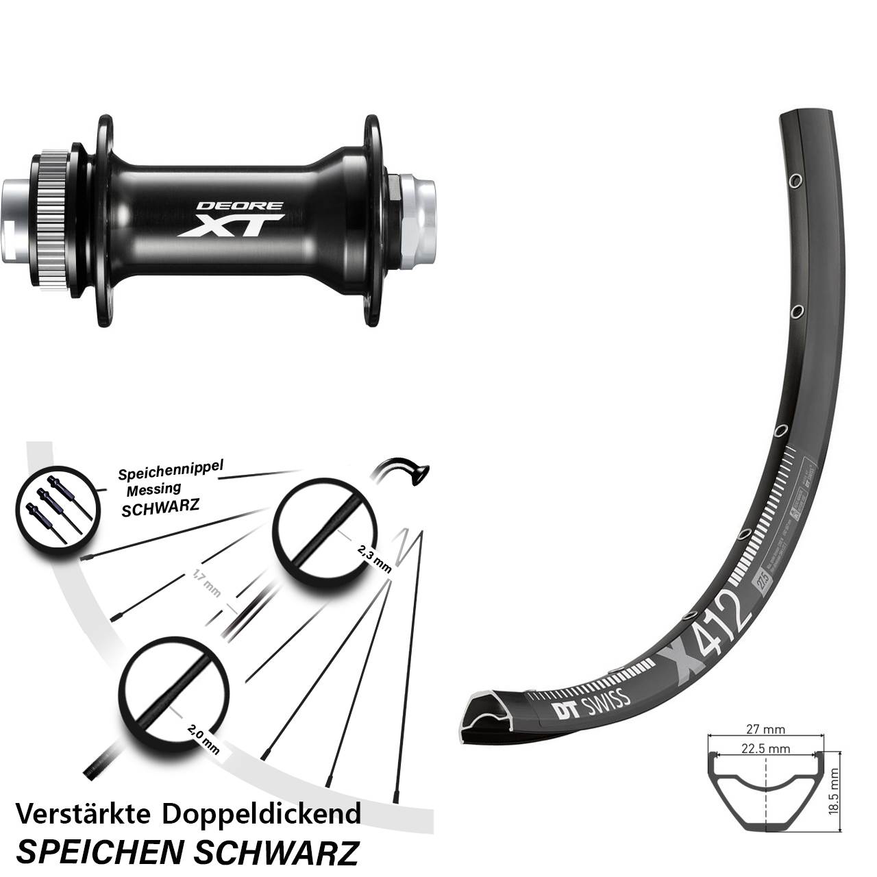 28-29 Zoll DT Swiss X412 Shimano HB-M8010-B Disc Vorderrad 15x110 Boost