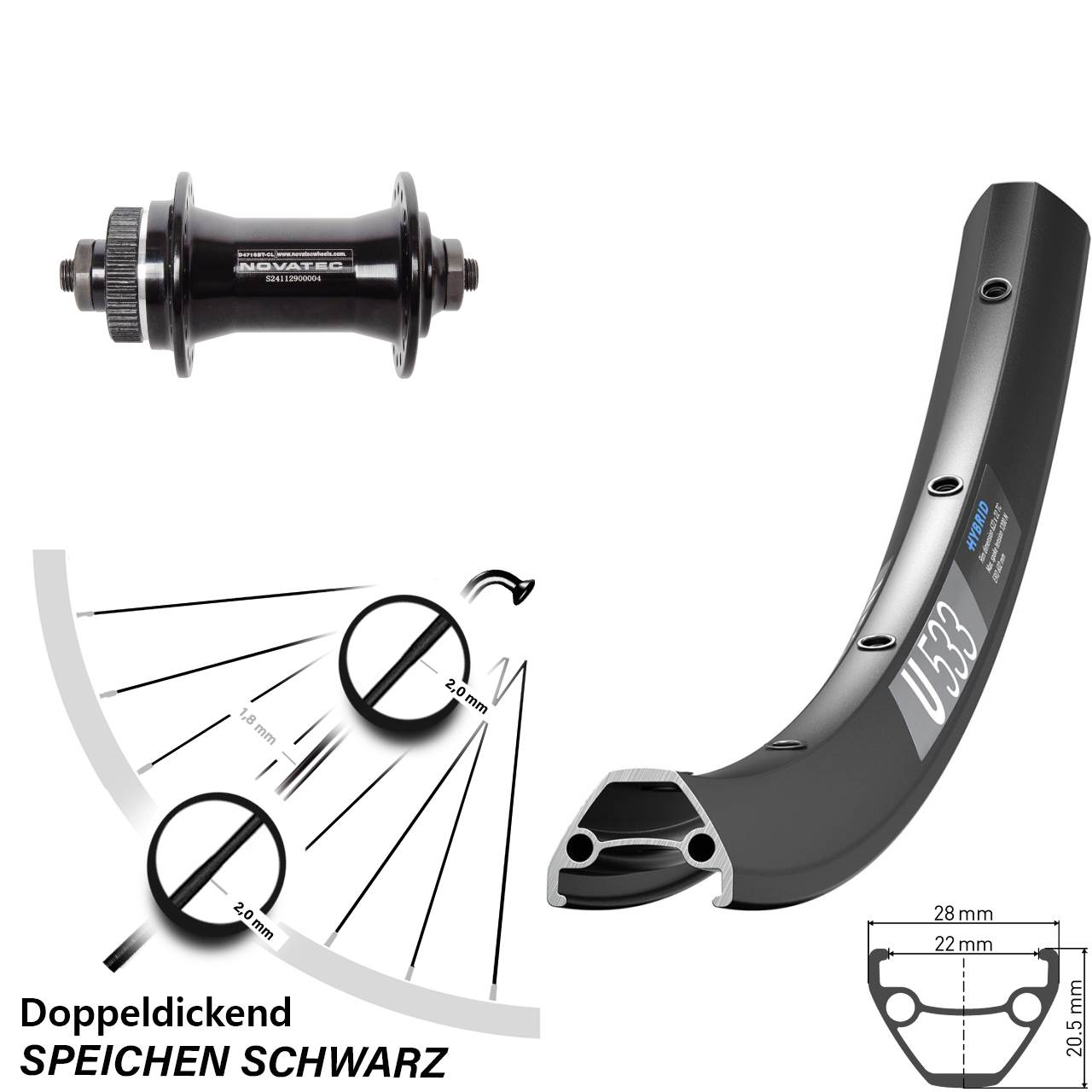 Vorderrad Centerlock QR 28-29 Zoll DT Swiss U533 Novatec D471