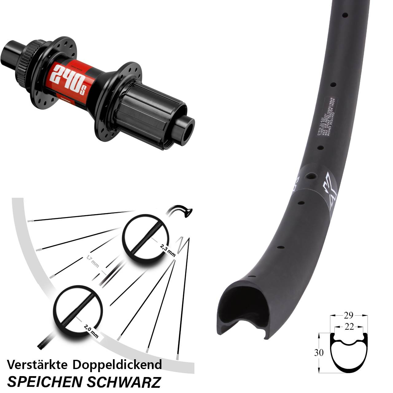 KX-RC Gravel Carbon DT Swiss 240s 29 Zoll Disc Laufrad 12x148 8-11 fach