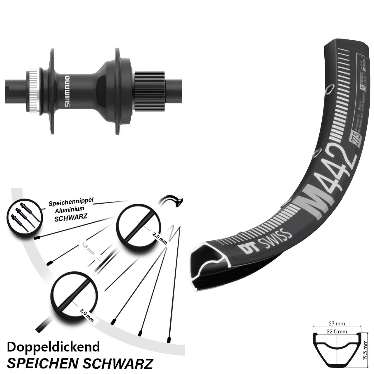 Centerlock Hinterrad 12x142 28-29 Zoll DT Swiss M442 Shimano FH-MT410 Micro Spline