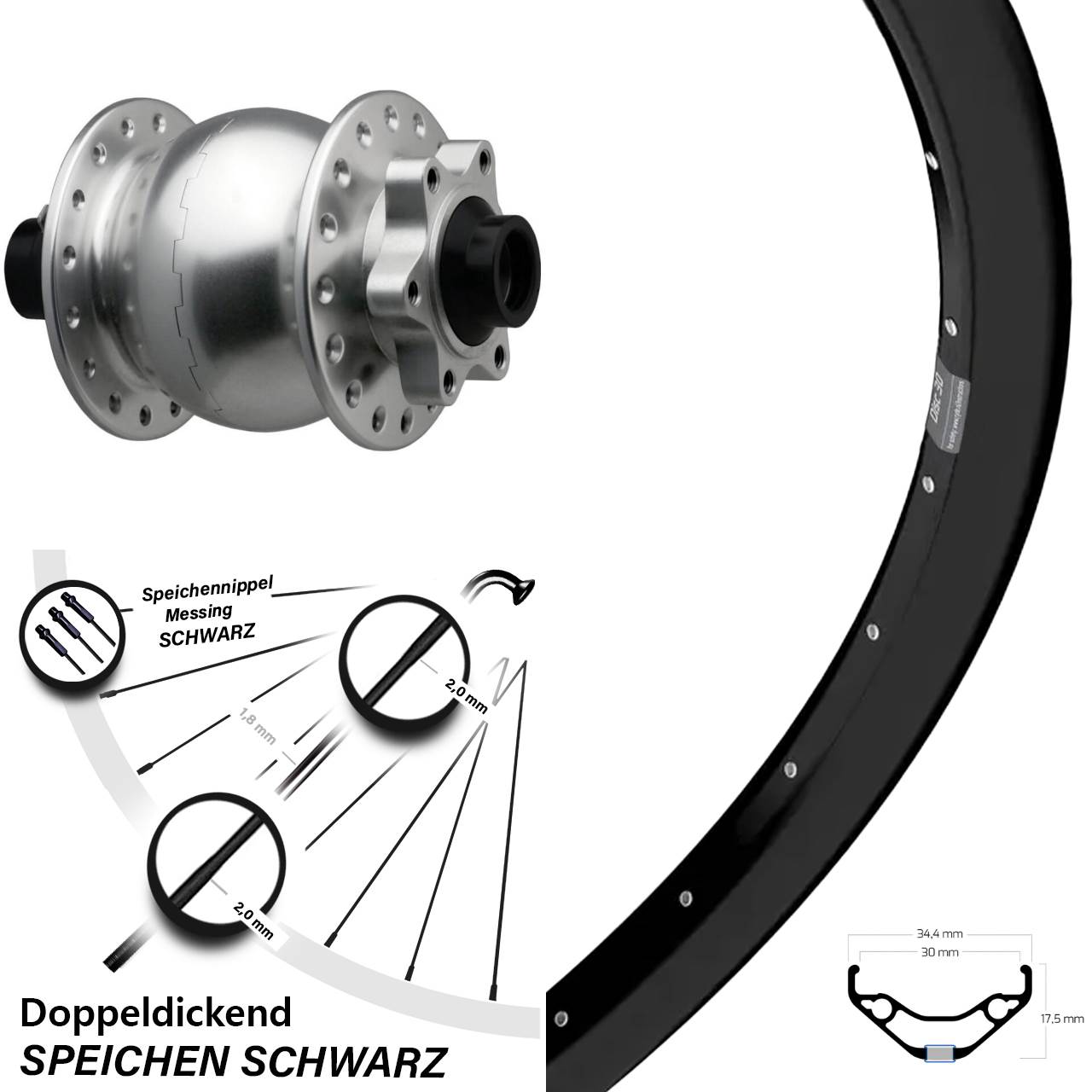 Disc Laufrad mit Nabendynamo 29 Zoll Ryde Disc 30 SON 28 15x110 Boost