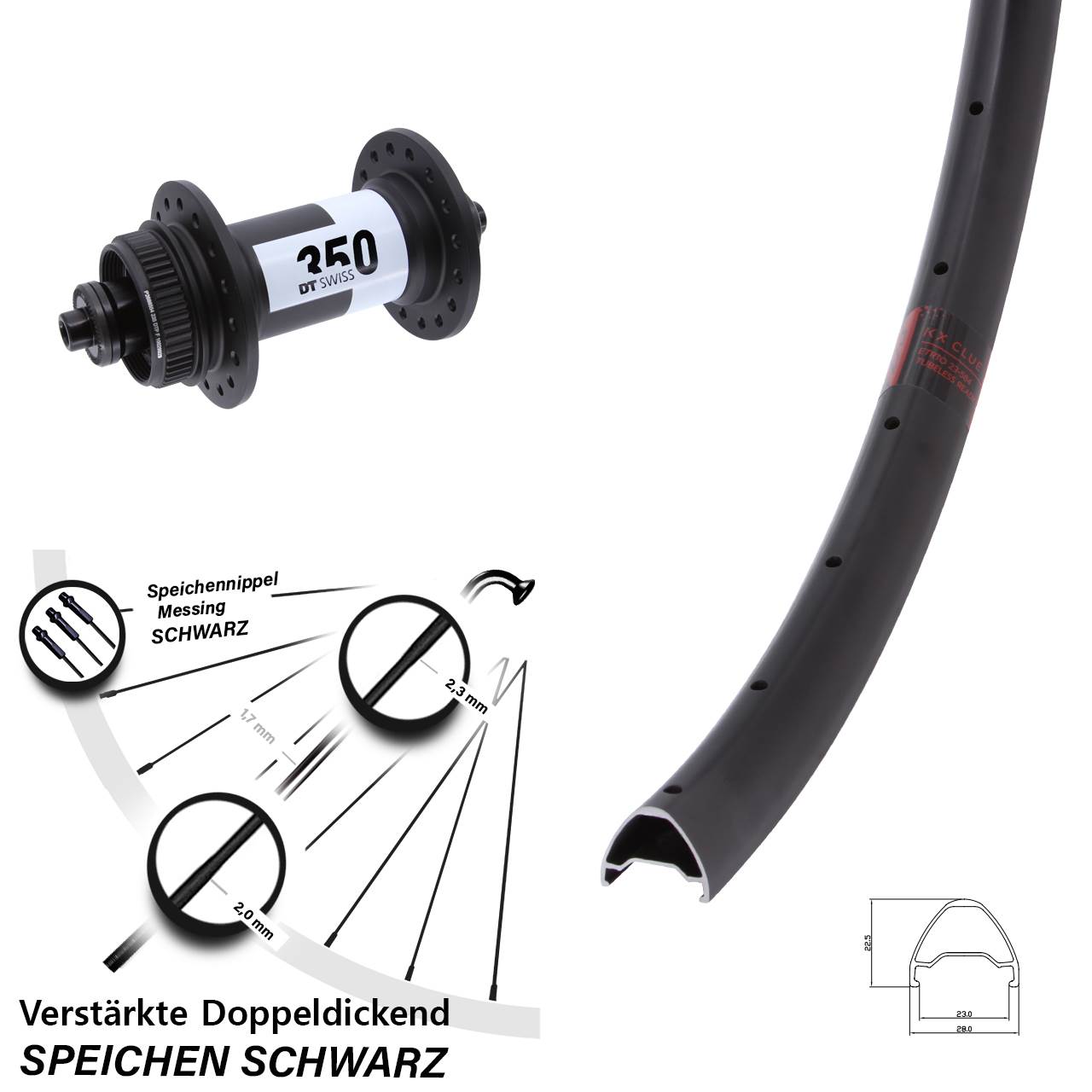 28 Zoll KX Clue DT Swiss 350 Centerlock Vorderrad für Schnellspanner