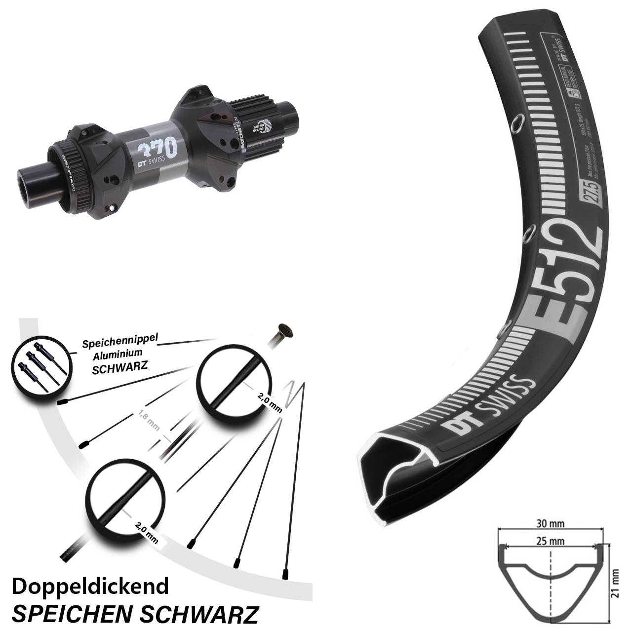 29 Zoll DT Swiss E512-370 Hinterrad Centerlock 12x148 Shimano Micro Spline