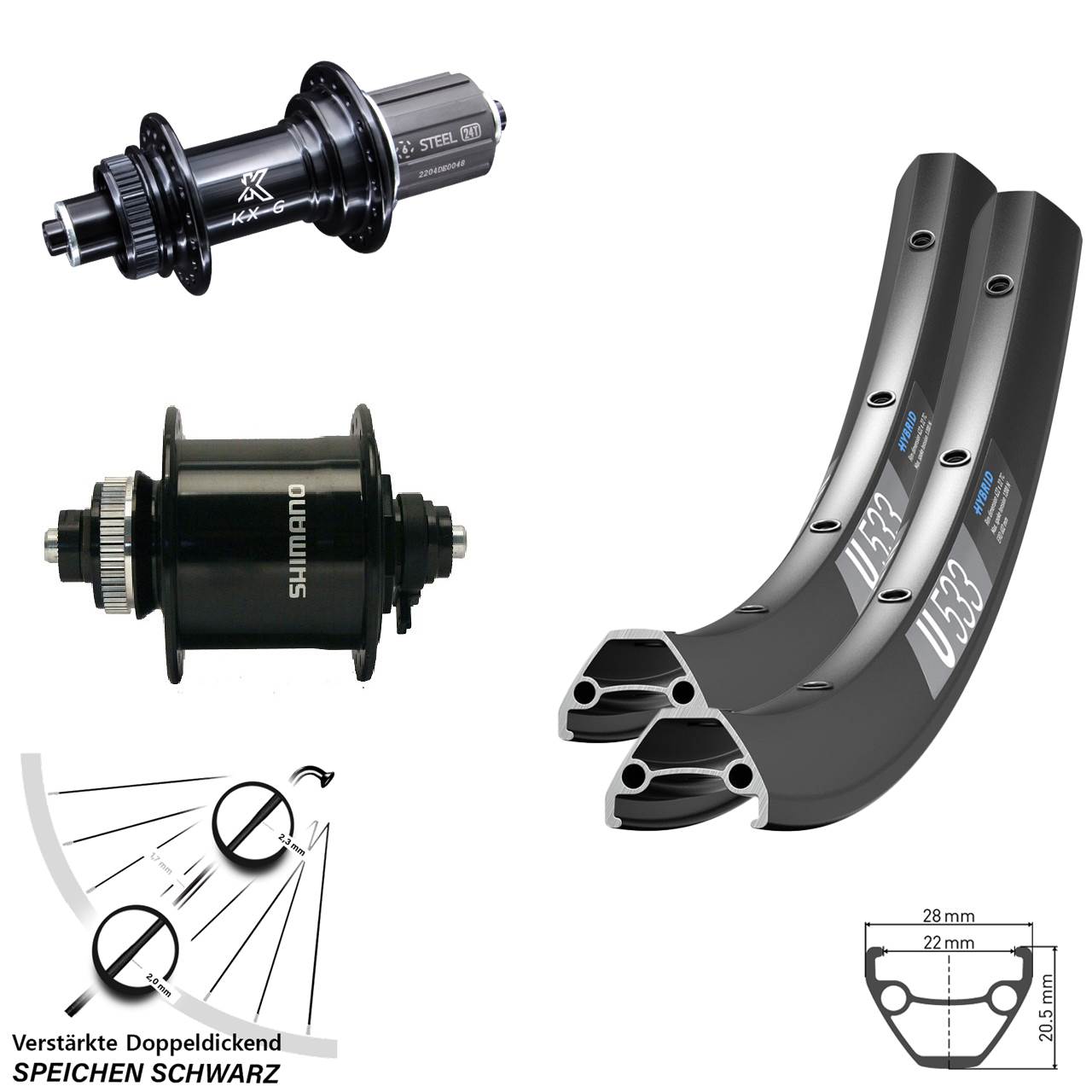 28 Zoll DT Swiss U533 KX-GS Shimano DH-UR700 Laufradsatz QR 8-12 fach HG