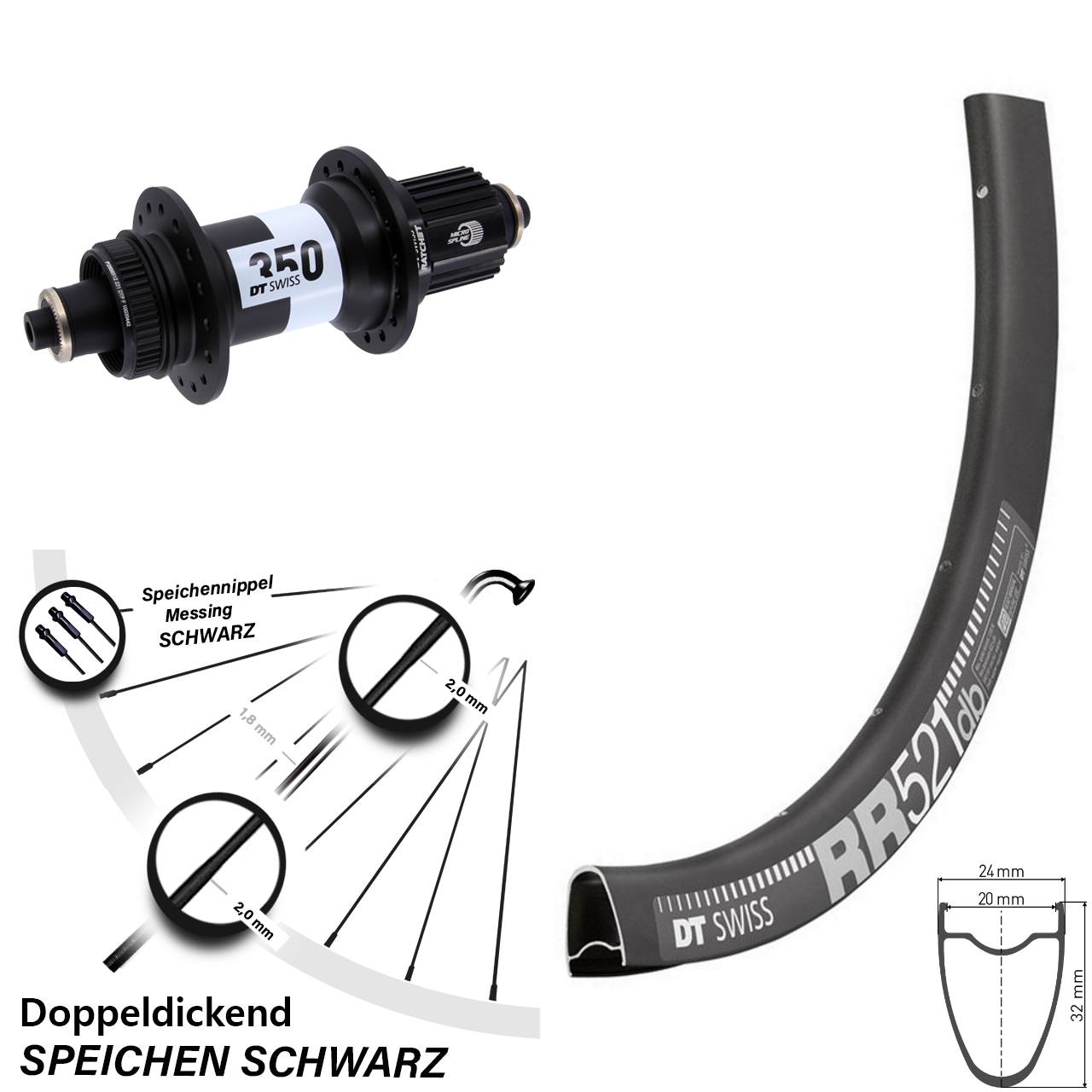DT Swiss RR521-350 28 Zoll Centerlock Hinterrad QR Micro Spline