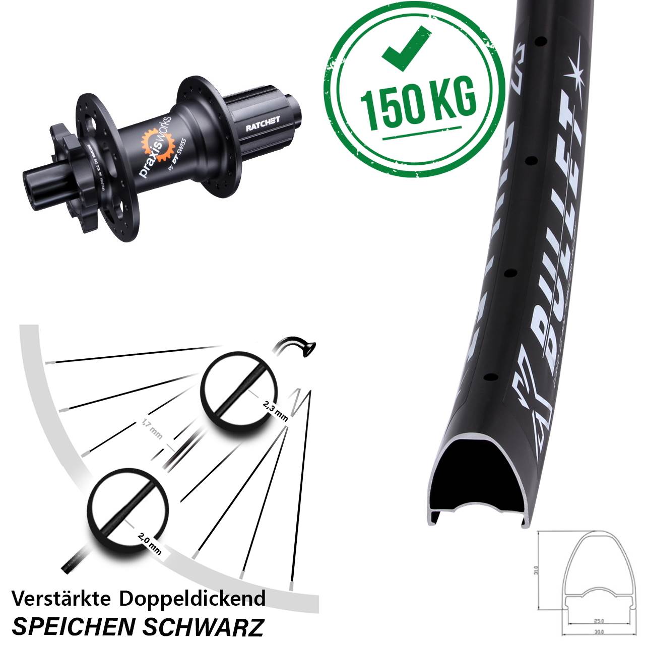 KX Bullet DT Swiss 350 29 Zoll Disc Laufrad 12x142 8-11 fach HG