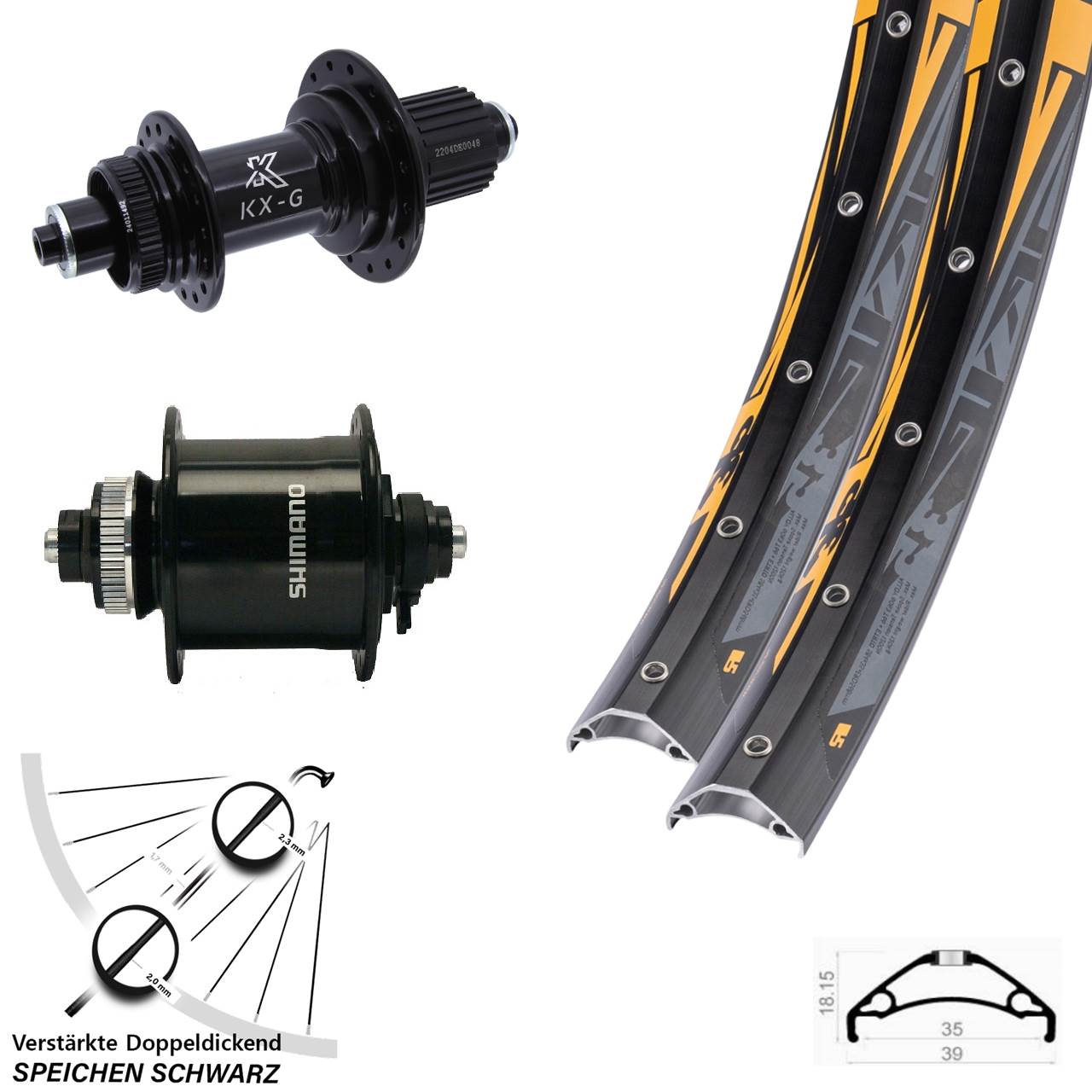 Rodi TRYP 35 KX-GS verstärkt Shimano DH-UR700 27,5 Zoll Disc Laufradsatz QR Micro Spline