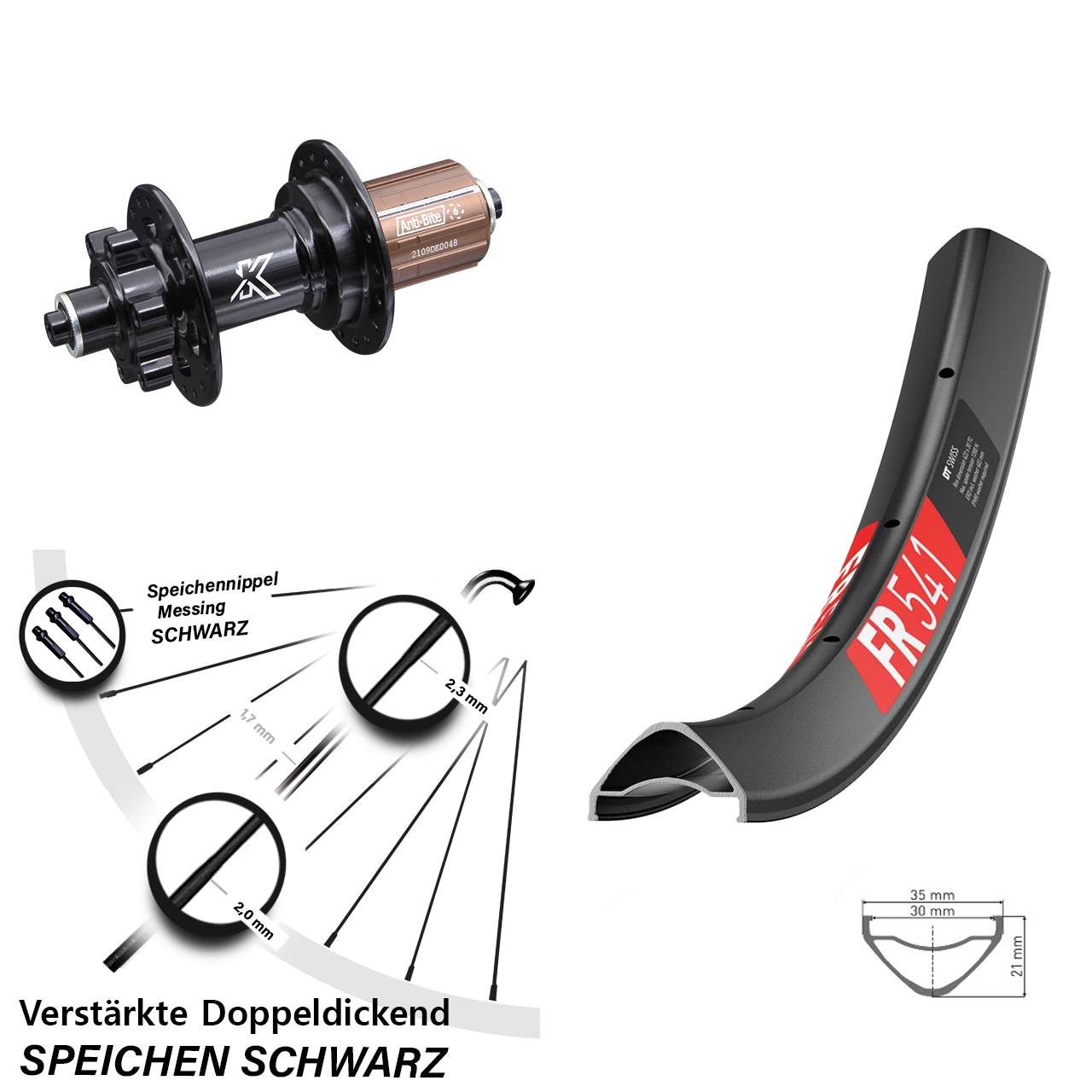 Hinterrad 6-Loch 29 Zoll DT Swiss FR 541 KX-M 8-12 fach für Schnellspanner