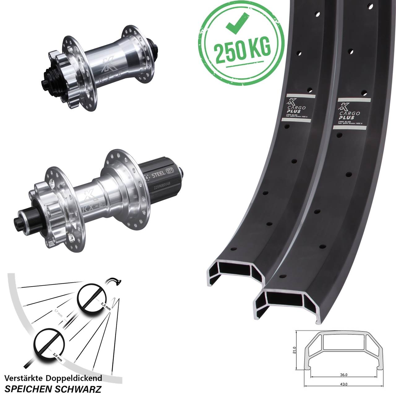 Laufradsatz 6-Loch für Schnellspanner 26 Zoll KX-E Cargo Plus verstärkt 8-12 fach