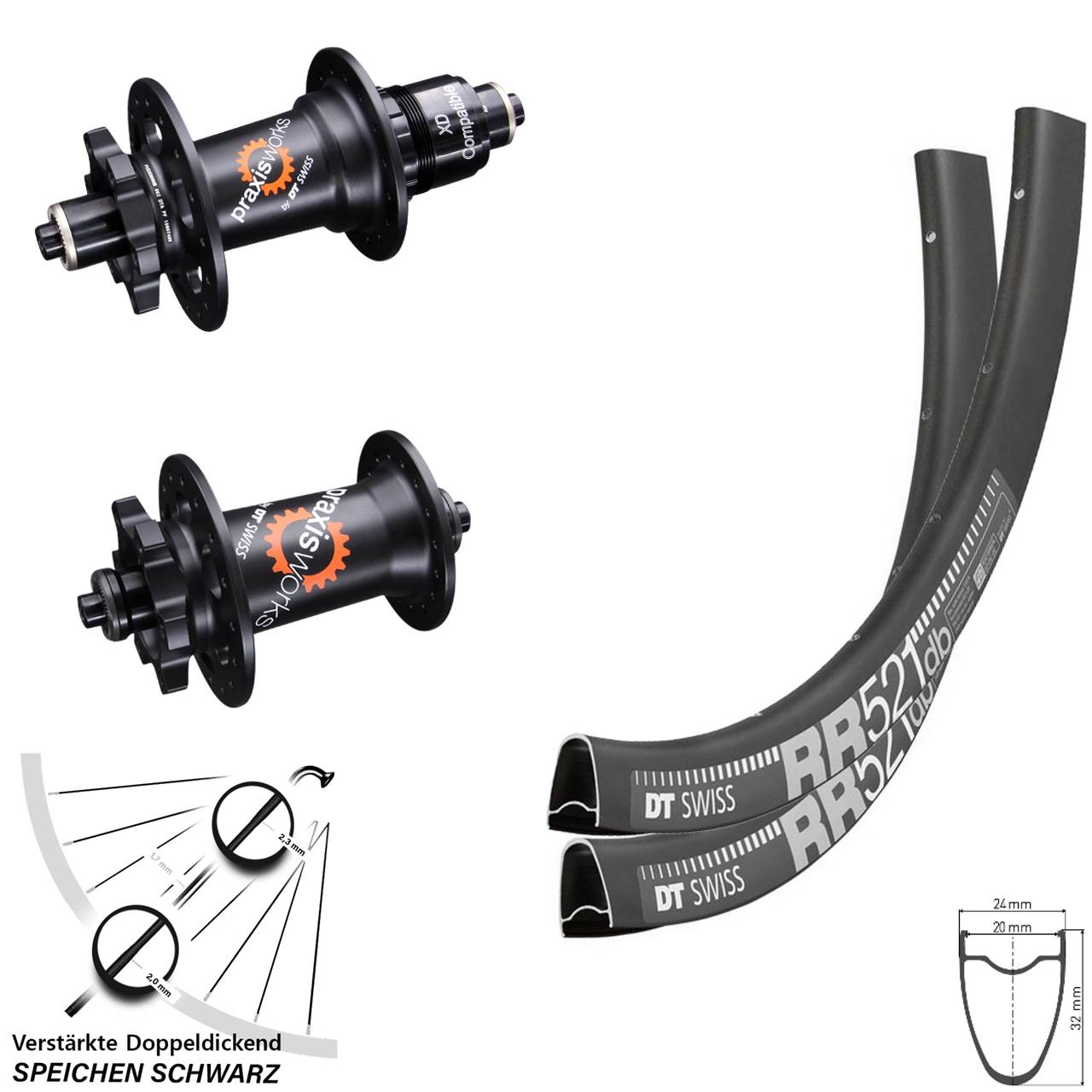 DT Swiss RR 521 350 28 Zoll Laufradsatz 6-Loch für Schnellspanner SRAM XD