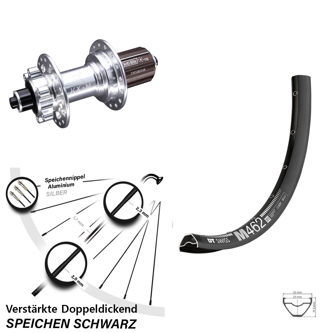 6-Loch Hinterrad QR 27,5 Zoll DT Swiss M 462 KX-M 8-12 fach