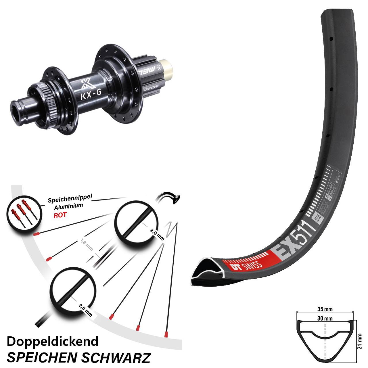 27,5 Zoll Hinterrad DT Swiss EX 511 KX-G N3W 12x142