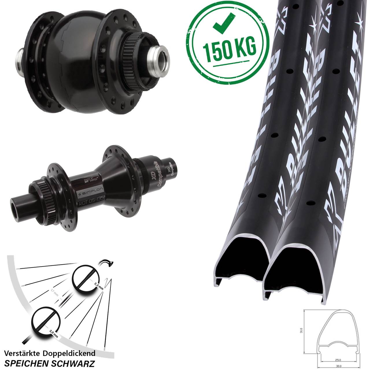 KX Bullet OS DT Swiss 370 SON delux 29 Zoll Laufradsatz Centerlock 12x100/142 XD
