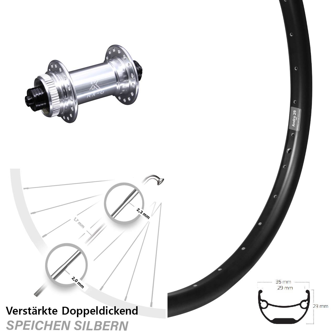 20 Zoll Ryde Andra 29 KX-G Disc Vorderrad für Schnellspanner
