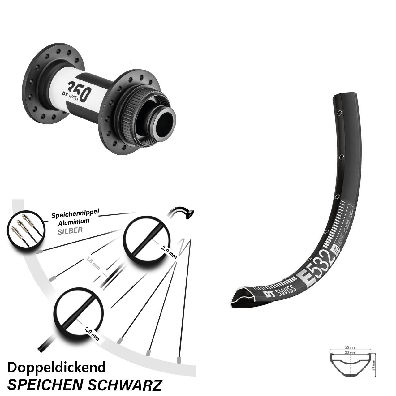 DT Swiss 350 Centerlock Boost 15x110 mm E 532 Vorderrad 27,5 Zoll Steckachse